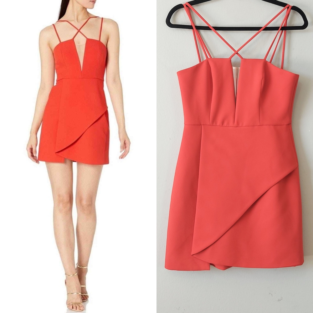 Bcbgmaxazria Linzee Crisscross Strappy Mini Dress 4 Curry Red Cocktail Datenight